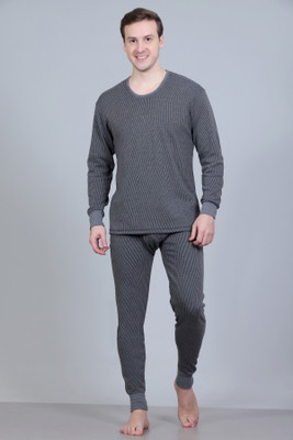 Zeffit Men Cotton Blend Thermal Set | Full Sleeve Scoop Neck Top & Bottom Men Top - Pyjama Set Thermal