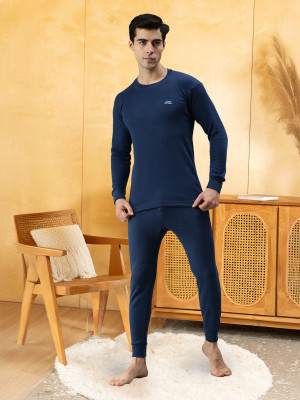 LUX COTT'S WOOL Blue Full Sleeves Round Neck Men Top - Pyjama Set Thermal