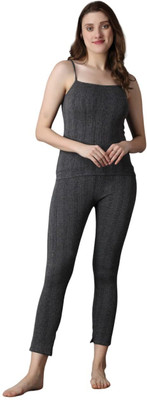 Wearslim Women Cotton Quilted Winter Thermal Underwear Long Johns Bottom & Spaghetti Set Women Top - Pyjama Set Thermal