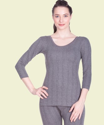 LUX INFERNO Charcoal Melange 3 Quarters Round Neck Long Women Top Thermal