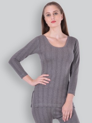 LUX INFERNO Charcoal Melange 3 Quarters Round Neck Long Women Top Thermal