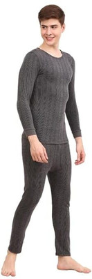 Inner Comfort Wool Fullsleeves Round Neck Top & Length Bottom Innerwear for Men(Charcoal) Men Top - Pyjama Set Thermal