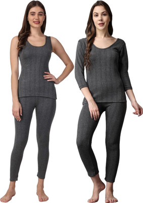RAVIA RAVIA Women Striped Soft & Warm Polycotton Thermal Top And Pyjama Sets - RA0071 Women Top - Pyjama Set Thermal