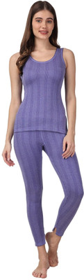 RAVIA RAVIA Women’s Striped Soft & Warm Polycotton Sleeveless Thermal Set - RA0014 Women Top - Pyjama Set Thermal