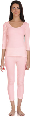 Selfcare Womens Solid Warm Thermals Set Women Top - Pyjama Set Thermal