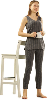 Dollar Ultra Dollar Ultra Thermal Solid Sleeveless Round Neck Women Top & Pyjama Set Women Top - Pyjama Set Thermal