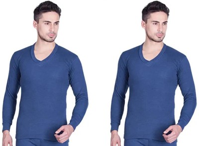 Maleno Maleno Men Full Sleeves V Neck Blue & Blue Thermal (Pack of 2 ) Men Top Thermal