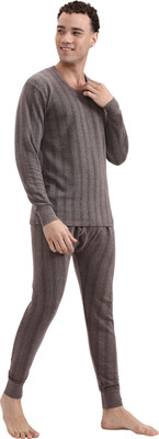 Zeffit Men Solid Cotton Blend Full Sleeve Scoop Neck Top & Bottom Thermals Suit Men Top - Pyjama Set Thermal