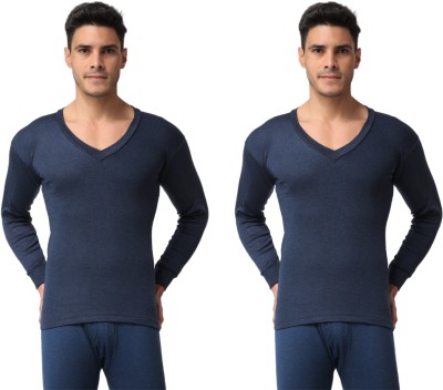 SYLZON Sylzon Men Full Sleeves V Neck Blue & Blue Thermal (Pack of 2 ) Men Top Thermal