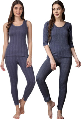 HoBsuns HoBsuns Women Striped Soft & Warm Polycotton Top And Pyjama Thermal Set -HBT0070 Women Top - Pyjama Set Thermal