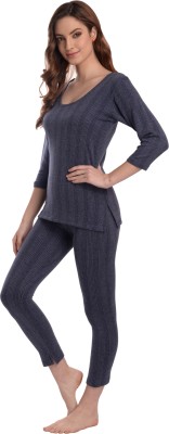 IMBEE Styling & Fashion fabric Women's Stripe Slim Fit Stretch Thermal Top and Bottom Women Top - Pyjama Set Thermal