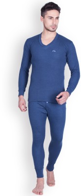 LUX COTT'S WOOL Blue Full Sleeves V-Neck Trouser Set Men Top - Pyjama Set Thermal
