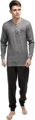 KOTTY Men Striped Grey Top & Pyjama Set