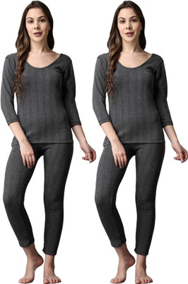 RAVIA RAVIA Women Striped Soft & Warm Polycotton Thermal Top And Pyjama Sets - RA0065 Women Top - Pyjama Set Thermal