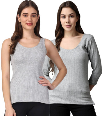 house of common RAVIA Women Striped Warm Polycotton 3/4 Slevee & Sleveeless Thermal Top - RA0081 Women Top Thermal