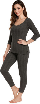 REVEXO WOMEN-XL- THERMAL FULL SET DARK GREYF Women Top - Pyjama Set Thermal