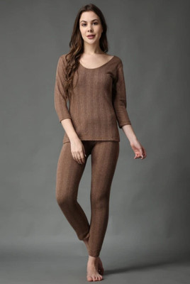 EUER Women Thermal Set Women Top - Pyjama Set Thermal