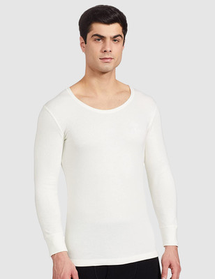 ONN ONN Men's White Round Neck Full Sleeves Solid Thermal Top Men Top Thermal