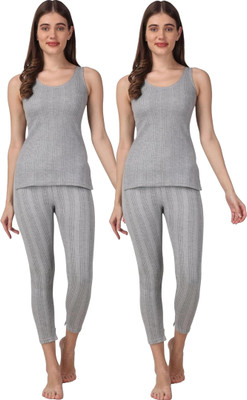 RAVIA RAVIA Women Striped Soft & Warm Polycotton Thermal Top And Pyjama Sets - RA0069 Women Top - Pyjama Set Thermal