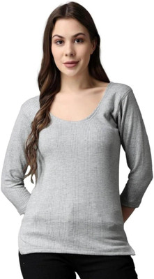 Rivaaz Collection Rivaaz Collection Pack Off 1 Women’s Striped Soft Polycotton Thermal Top (Grey) Women Top Thermal