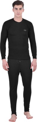 LUX COTT'S WOOL Black Full Sleeves Round Neck Men Top - Pyjama Set Thermal