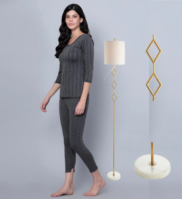 REVEXO WOMEN-XL- THERMAL FULL SET DARK GRAY Women Top - Pyjama Set Thermal