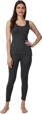 RAVIA RAVIA Women’s Striped Soft & Warm Polycotton Sleeveless Thermal Set - RA0013 Women Top - Pyjama Set Thermal