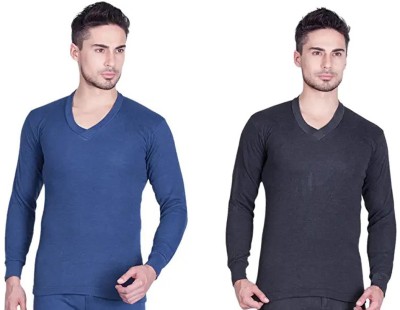 Maleno Maleno Men Full Sleeves V Neck Blue & Charcoal Thermal (Pack of 2 ) Men Top Thermal