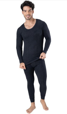 LUX COTT'S WOOL Black Full Sleeves Round Neck Men Top - Pyjama Set Thermal