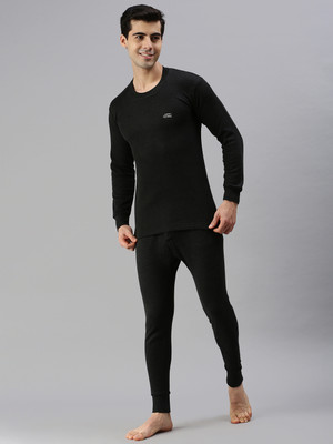 LUX COTT'S WOOL Black Full Sleeves Round Neck Men Top - Pyjama Set Thermal