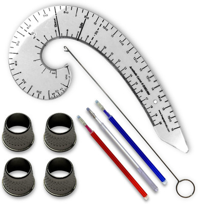Cylone And Sons A18 Curve Ruler Set with 4 Thimbles, 3 Marking Pens, Metric Scale, White(14.21 mm Pack of1)