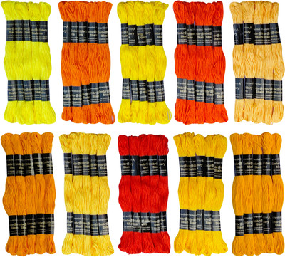 DOMICK Embroidery Thread Floss Skeins 7.5 Meter 6 Ply, 10 Color 50 pcs Yellow shade Thread(7.5 m Pack of50)