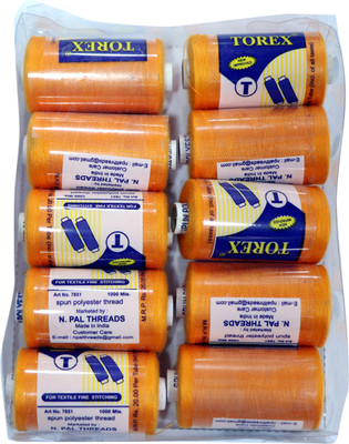 TOREX 3 Ply polyester sewing & stitching box golden orange color Thread(1000 m Pack of10)