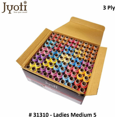 Jyoti Sewing Thread Polyester, 3 Ply / 64 Count, Lubrication Dhaga, Ladies Medium 5, Thread(135 m Pack of100)