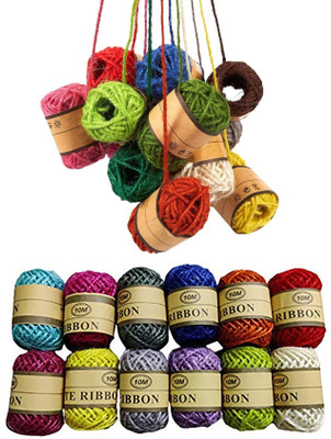 Dhinchak Multi color jute ribbon, Art and craft decorative, gift wrapping Thread(10 m Pack of12)