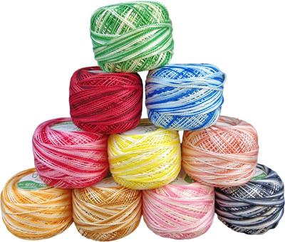 ARTPARASITE Cotton Premium Shaded Balls Embroidery Thread Balls Size 8 Pearl for Crochet Thread(80 m Pack of10)