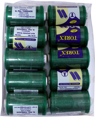TOREX ® 3 Ply polyester sewing & stitching box of Dark Green color Thread(1000 m Pack of10)