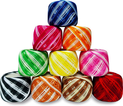 DOMICK Main Double Shade Gola 10 Different Color Each Ball 115 MTR Approx Thread(0.4 m Pack of10)