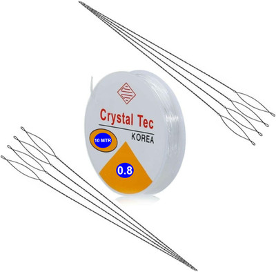 DOMICK Steel Collapsible Eye Beading Needle 8P 0.36MM, Crystal Nylon 80MM 10 Mtr Thread(80 m Pack of9)