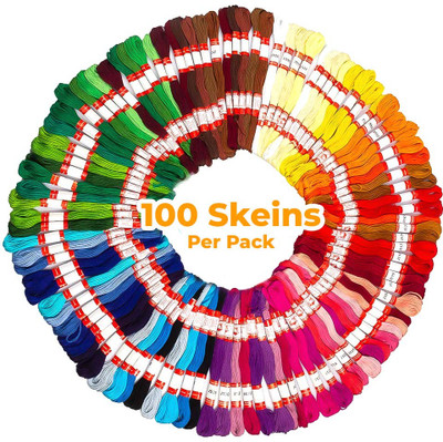 ZIBELL Embroidery Threads 100 Skeins per Pack Multi Colour Embroidery Floss Thread(8 m Pack of100)