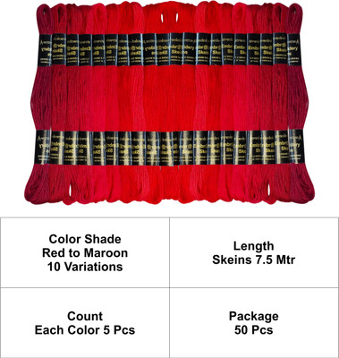 ZOOHI 50 Pcs Red family Color Cotton Embroidery Skeins Floss Sewing Kit Combo Pack Thread(7.5 m Pack of50)