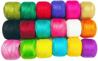 DOMICK Mercerized Cotton 6 Ply Thickness 0.40MM Each Ball 115 M Approx, 18 Color 18 Pcs Thread(6 m Pack of18)