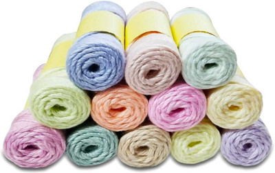 DOMICK Pastel Color Cotton Crochet Yarn Thread 3 Ply 240 Grams 12 Pcs Thread(3 m Pack of12)