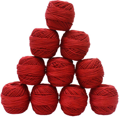 Embroiderymaterial Thick Crochet Cotton Red Colour Thread, 10 Rolls, Size-12 Thread(55 m Pack of10)