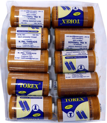 TOREX 3 PLY POLYESTER SEWING & STITCHING BOX MUSTERED COLOR Thread(1000 m Pack of10)