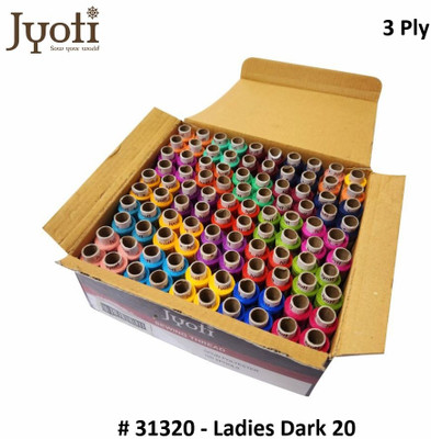 Jyoti Sewing Thread Polyester, 3 Ply / 64 Count, Lubrication Dhaga, Ladies Dark 10, Thread(135 m Pack of100)