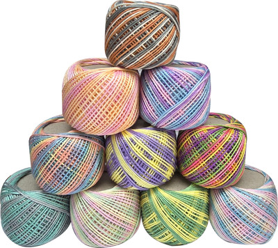 DOMICK Light Double Shade Gola 10 Different Color Each Ball 115 MTR Approx Thread(0.4 m Pack of10)