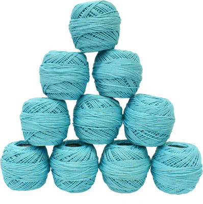 Embroiderymaterial Thick Crochet Cotton Light Blue Colour Thread, 10 Rolls, Size-12 Thread(55 m Pack of10)