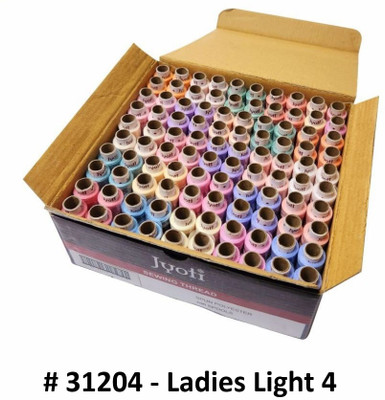 Jyoti Sewing Thread Polyester, 2 Ply/52 Count, Lubrication Dhaga, Ladies Light 4, Thread(180 m Pack of100)