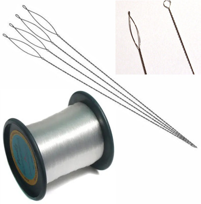 DOMICK 4P 0.30MM Stainless Steel Beading Needles. 0.20MM Non-Elastic Transparent Nylon Thread(0.2 m Pack of5)